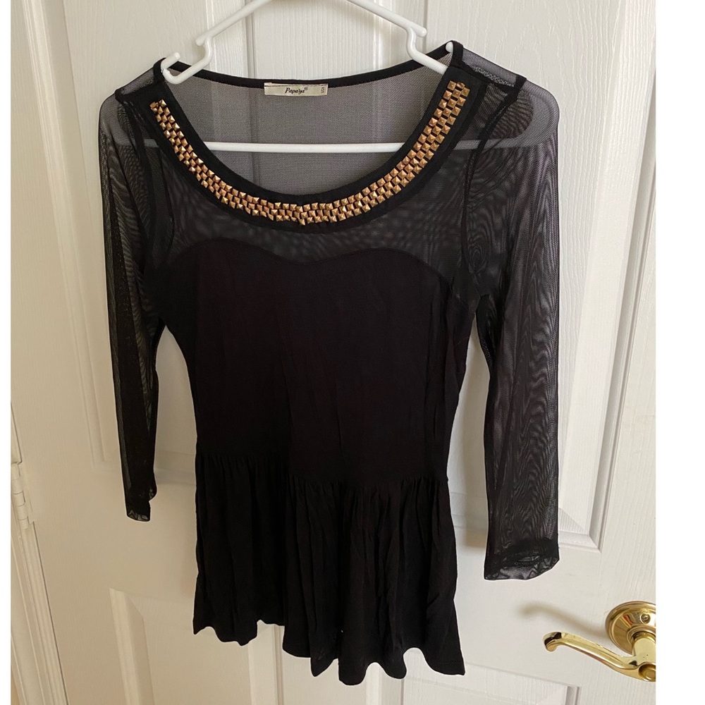 Papaya black peplum three quarter sleeve size S